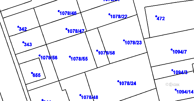 Parcela st. 1078/58 v KÚ Debř, Katastrální mapa