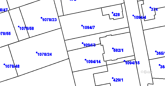 Parcela st. 1094/3 v KÚ Debř, Katastrální mapa