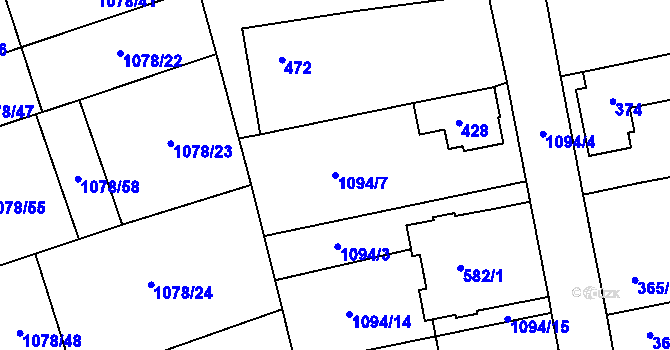 Parcela st. 1094/7 v KÚ Debř, Katastrální mapa