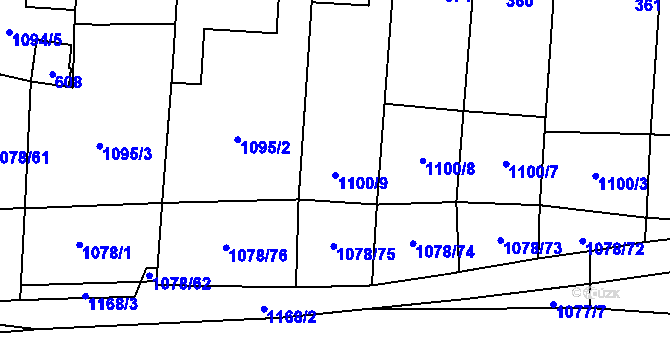 Parcela st. 1100/9 v KÚ Debř, Katastrální mapa