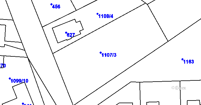 Parcela st. 1107/3 v KÚ Debř, Katastrální mapa