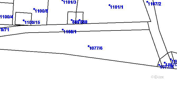 Parcela st. 1077/6 v KÚ Debř, Katastrální mapa
