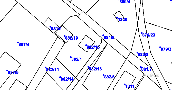 Parcela st. 882/16 v KÚ Debř, Katastrální mapa