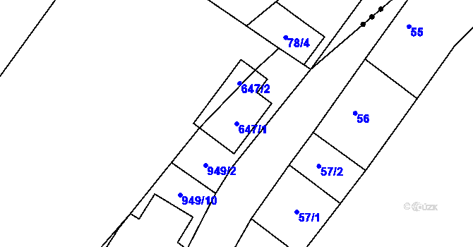 Parcela st. 647/1 v KÚ Debř, Katastrální mapa