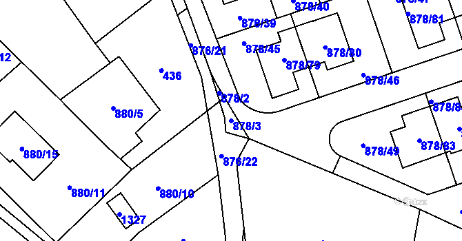 Parcela st. 878/3 v KÚ Debř, Katastrální mapa
