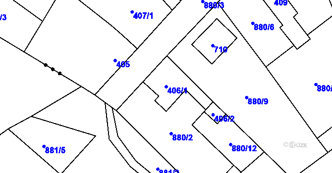 Parcela st. 406/1 v KÚ Debř, Katastrální mapa