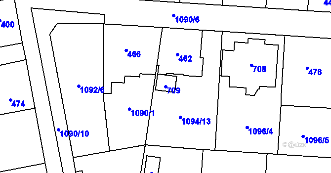 Parcela st. 709 v KÚ Debř, Katastrální mapa