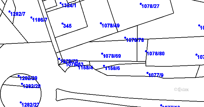 Parcela st. 1078/69 v KÚ Debř, Katastrální mapa