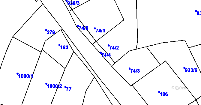 Parcela st. 74/4 v KÚ Debř, Katastrální mapa