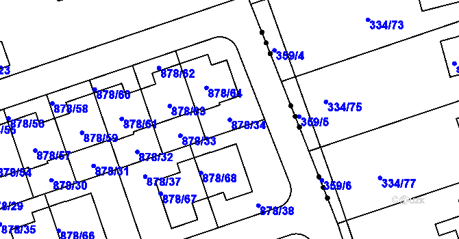 Parcela st. 878/34 v KÚ Debř, Katastrální mapa