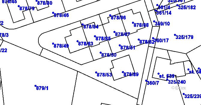 Parcela st. 878/50 v KÚ Debř, Katastrální mapa