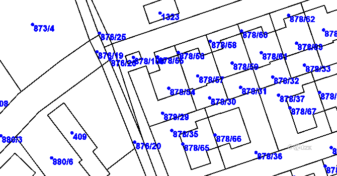 Parcela st. 878/54 v KÚ Debř, Katastrální mapa