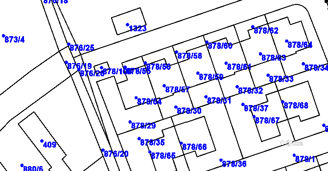Parcela st. 878/57 v KÚ Debř, Katastrální mapa