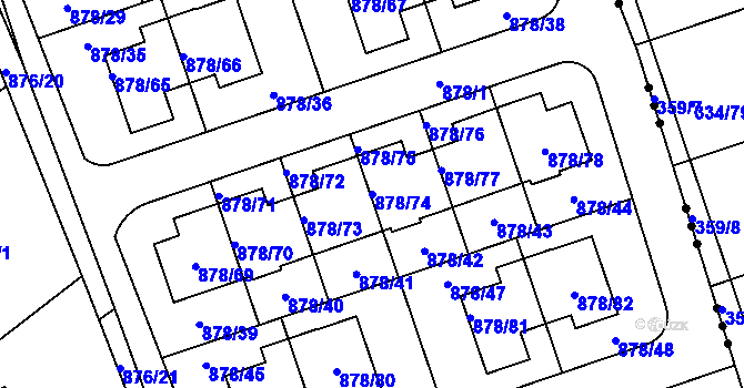 Parcela st. 878/74 v KÚ Debř, Katastrální mapa