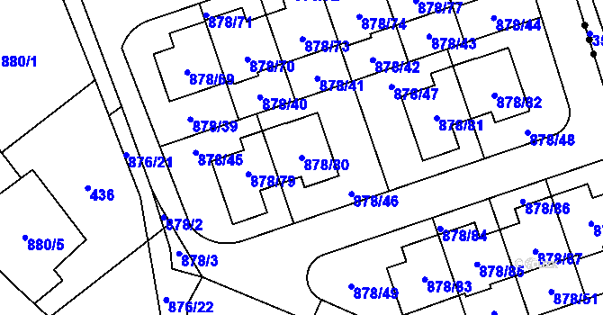 Parcela st. 878/80 v KÚ Debř, Katastrální mapa
