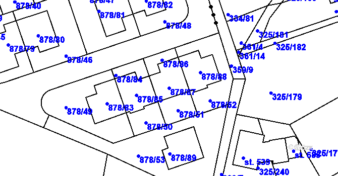 Parcela st. 878/87 v KÚ Debř, Katastrální mapa