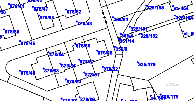 Parcela st. 878/88 v KÚ Debř, Katastrální mapa
