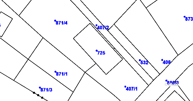 Parcela st. 725 v KÚ Debř, Katastrální mapa