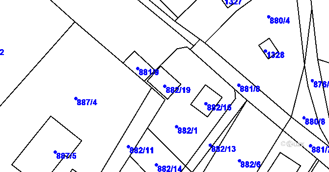 Parcela st. 882/19 v KÚ Debř, Katastrální mapa