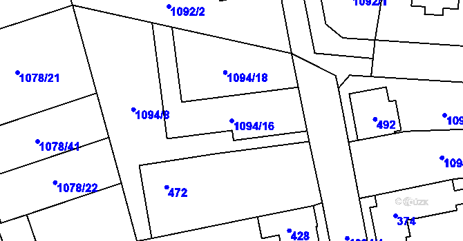 Parcela st. 1094/16 v KÚ Debř, Katastrální mapa