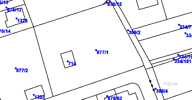 Parcela st. 877/1 v KÚ Debř, Katastrální mapa