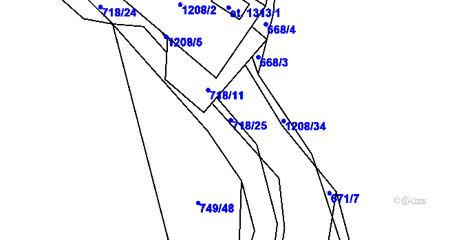 Parcela st. 718/25 v KÚ Mladá Vožice, Katastrální mapa