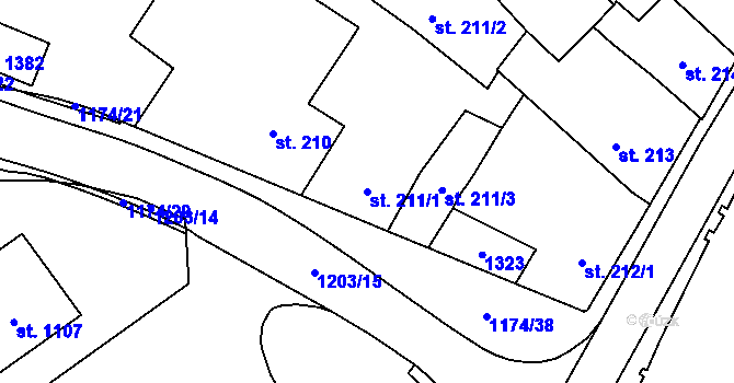Parcela st. 211/1 v KÚ Mladá Vožice, Katastrální mapa