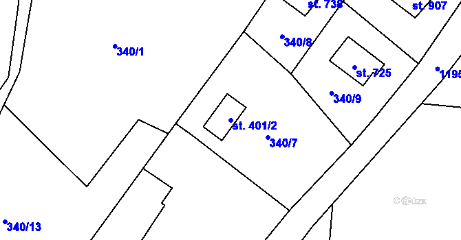 Parcela st. 401/2 v KÚ Mladá Vožice, Katastrální mapa