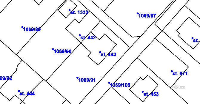 Parcela st. 443 v KÚ Mladá Vožice, Katastrální mapa