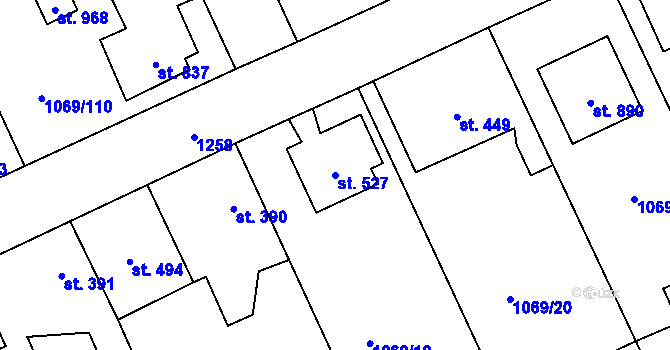 Parcela st. 527 v KÚ Mladá Vožice, Katastrální mapa