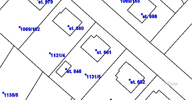 Parcela st. 681 v KÚ Mladá Vožice, Katastrální mapa