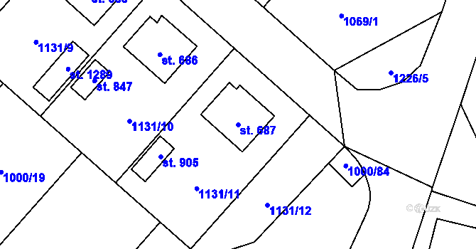 Parcela st. 687 v KÚ Mladá Vožice, Katastrální mapa