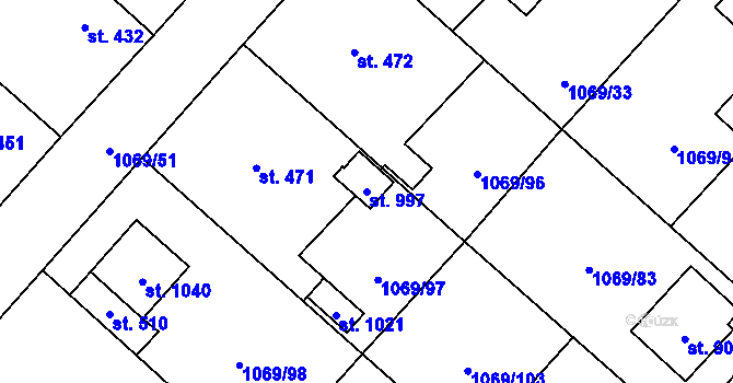 Parcela st. 997 v KÚ Mladá Vožice, Katastrální mapa