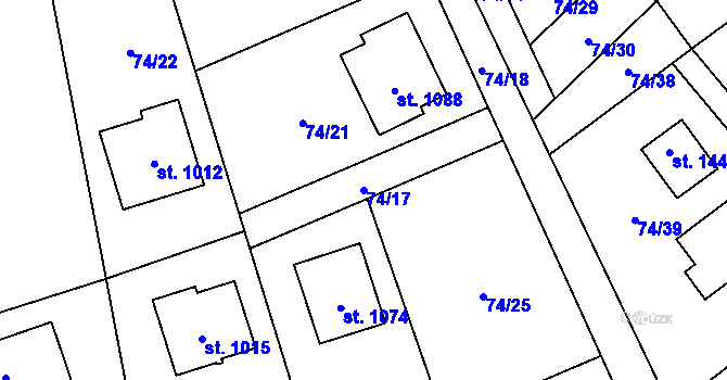 Parcela st. 74/17 v KÚ Mladá Vožice, Katastrální mapa