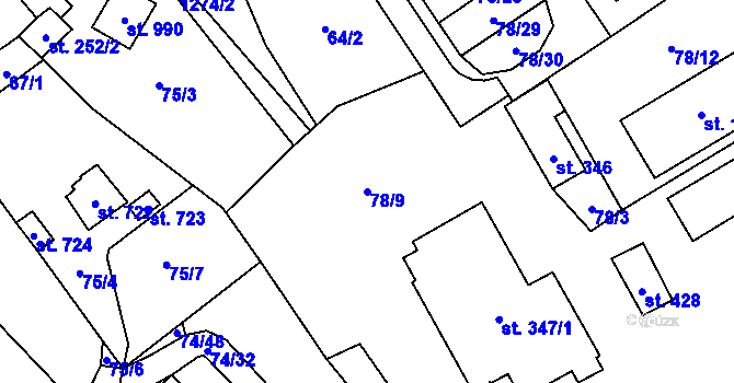 Parcela st. 78/9 v KÚ Mladá Vožice, Katastrální mapa
