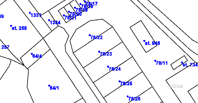 Parcela st. 78/23 v KÚ Mladá Vožice, Katastrální mapa