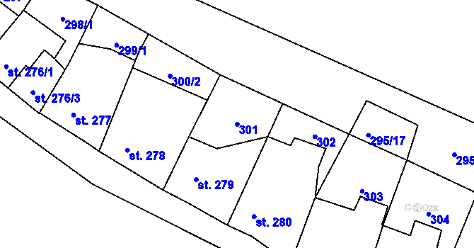 Parcela st. 301 v KÚ Mladá Vožice, Katastrální mapa