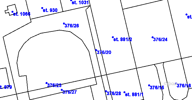 Parcela st. 376/20 v KÚ Mladá Vožice, Katastrální mapa