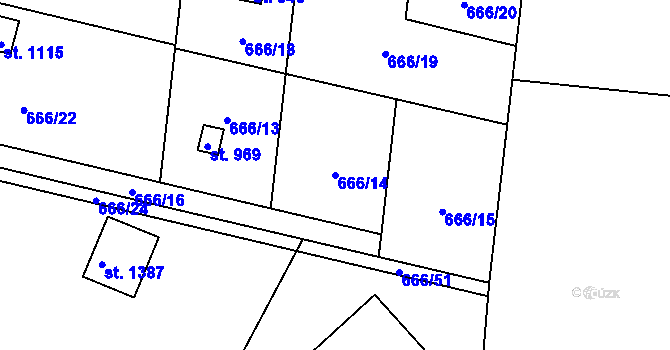 Parcela st. 666/14 v KÚ Mladá Vožice, Katastrální mapa