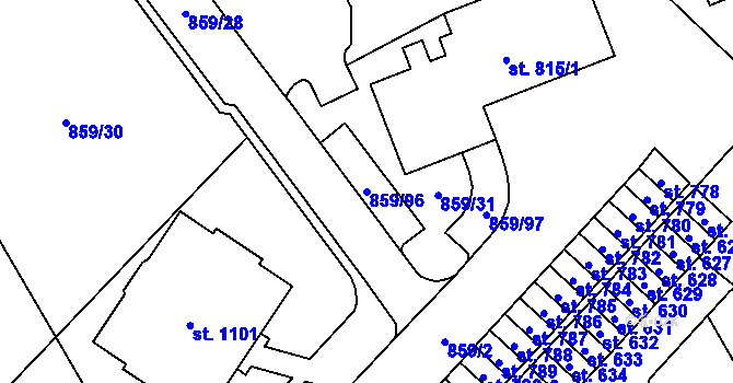 Parcela st. 859/96 v KÚ Mladá Vožice, Katastrální mapa