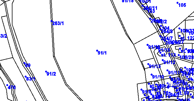 Parcela st. 91/1 v KÚ Mladé Bříště, Katastrální mapa