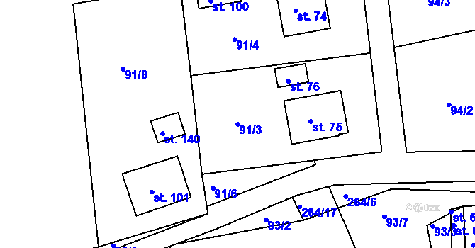 Parcela st. 91/3 v KÚ Mladé Bříště, Katastrální mapa