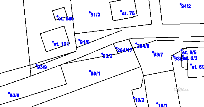 Parcela st. 93/2 v KÚ Mladé Bříště, Katastrální mapa