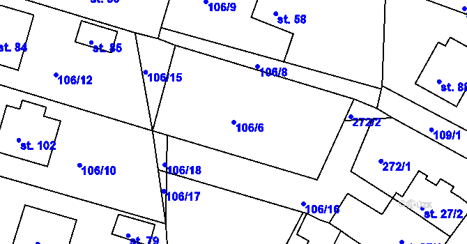 Parcela st. 106/6 v KÚ Mladé Bříště, Katastrální mapa