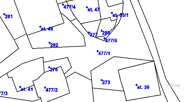 Parcela st. 477/1 v KÚ Mladé Bříště, Katastrální mapa