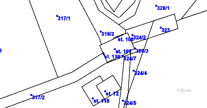 Parcela st. 110 v KÚ Mladé Bříště, Katastrální mapa