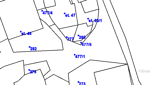 Parcela st. 477/5 v KÚ Mladé Bříště, Katastrální mapa