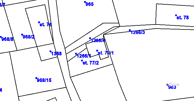 Parcela st. 77/1 v KÚ Hertvíkovice, Katastrální mapa