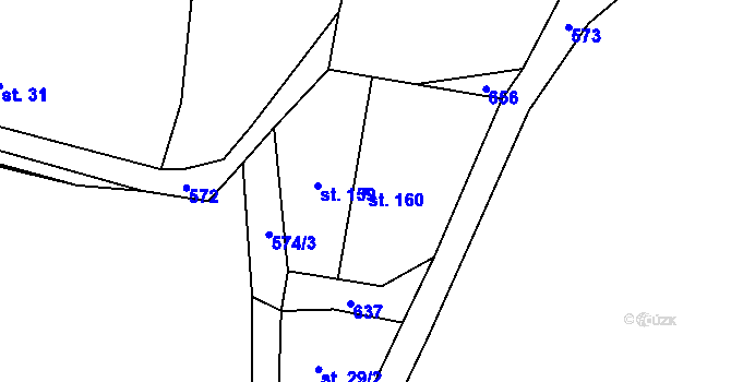 Parcela st. 160 v KÚ Kalná Voda, Katastrální mapa