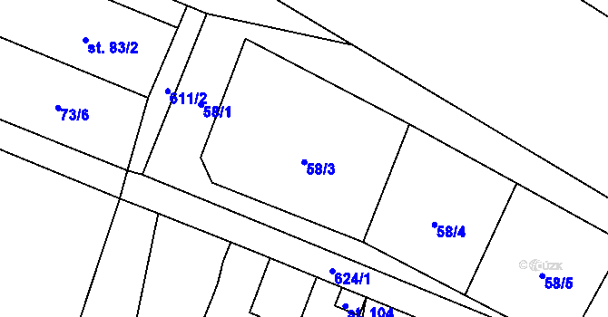 Parcela st. 58/3 v KÚ Kalná Voda, Katastrální mapa